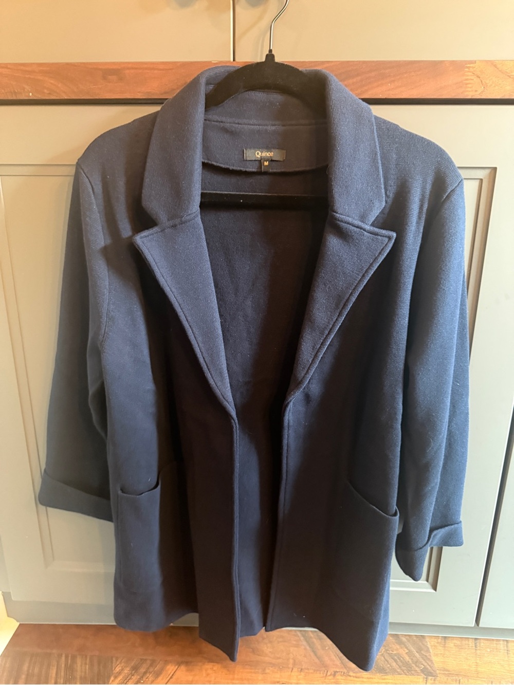 Quince Navy Open-Front Blazer Coat